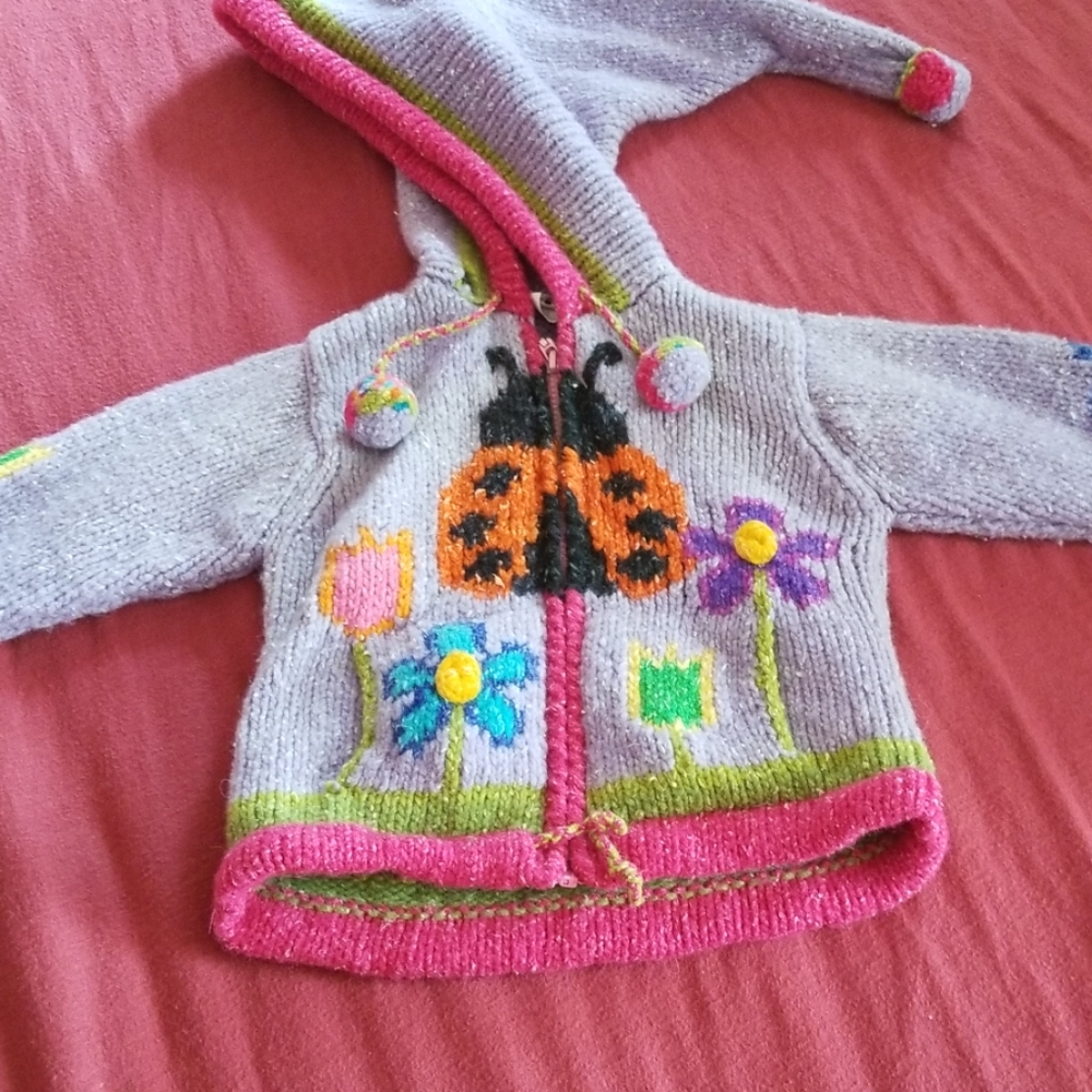 Handmade in Ecuador ladybug zip up sweater